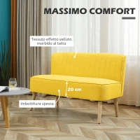 HOMCOM Divano 2 Posti in Tessuto Effetto Lino Senza Braccioli con Gambe in Legno, 117x56.5x77 cm, Giallo(m-4)
