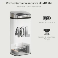 HOMCOM Bidone per Rifiuti da 40L con Sensore per Apertura e Chiusura Automatica, 33x25x70 cm, Argento(m-4)