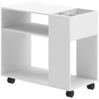 HOMCOM Tavolino da Salotto con Ruote, Vani Aperti, Ripiano e Scomparto, 70x36x60 cm, Bianco(m-1)