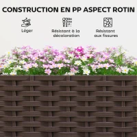 Outsunny Jardinière surélevée, lit de jardin en plastique auto-irrigantes avec trous de drainage et bouchons, 120x40x37cm, marron(m-7)