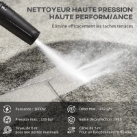 DURHAND Nettoyeur Haute Pression 1600W, Débit 432 L/h, Pompe en Aluminium 130 Bars, Tuyau 6m, Flacon de Savon, Bleu(m-4)