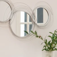 HOMCOM Set di 4 specchi rotondi in metallo argentato 107 x 56 cm(m-3)