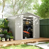 Outsunny Abrigo de Jardim 2,42 m 213x130x185 cm Abrigo de Jardim Metálico para Armazenamento com 2 Portas Deslizantes e 4 Janelas Cinza Claro(m-11)
