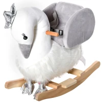HOMCOM Balancín Infantil en Forma de Cisne de Felpa para Bebés 18-36 Meses con Sonido y Cinturón 60x33x59 cm Gris y Blanco(m-10)