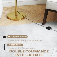 HOMCOM Lampadaire sur pied salon, lampe sur pied dimmable avec télécommande, abat-jour en lin, hauteur réglable 133-168cm, doré(m-5)
