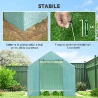 Outsunny Serra a Tunnel 2x3x2 m con Porte e Finestre Avvolgibili e Tetto a Punta, in Acciaio e PE, Verde(m-6)