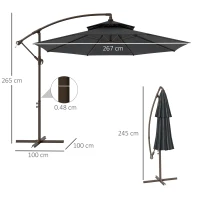 Outsunny 2.7m Garden Banana Parasol Cantilever Umbrella with Crank Handle, Double Tier Canopy and Cross Base for Outdoor, Hanging Sun Shade, Black(m-3)