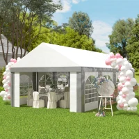 Outsunny Tenda para Festa 4x8 m Tenda de Jardim com Paredes Removíveis Portas e Janelas Anti-UV para Casamento e Eventos Cinzento(m-9)