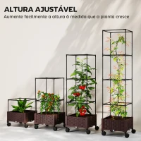 Outsunny Floreira com Treliça e Rodas com Drenagem para Cultivo de Vegetais Flores e Ervas Aromáticas 40x40x165 cm Castanho(m-5)