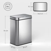 HOMCOM Lixeira com Sensor 50 L Tampa Automática Aço Inoxidável Uso Versátil Cor Prata(m-3)