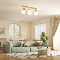 HOMCOM Lampadario da Soffitto con 3 Punti Luce Regolabili a 90° e Attacchi E27, Colore Legno(m-11)