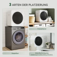 HOMCOM Mini Wäschetrockner 4 kg mit 5 Programme bis zu 60℃ 800W/400W Ablufttrockner mit reversibl Edelstahltrommel Weiß(m-5)