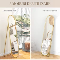 HOMCOM Oglindă Înaltă cu Cadru de Susținere, Oglindă Ovală pentru Dormitor sau Living, 40x4x160 cm, Auriu(m-7)