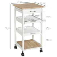 HOMCOM Carrello da Cucina con Ruote, 2 Ripiani Rimovibili, Cassetto, Scaffale, in Legno di Pino, Bianco(m-3)