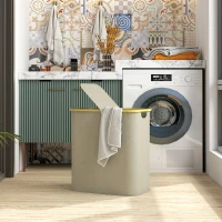 HOMCOM Cesto porta biancheria doppio pieghevole 80 L, con coperchio, maniglie scanalate, beige(m-6)