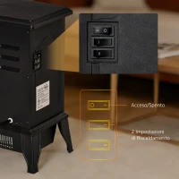 HOMCOM Camino Elettrico Portatile 1000W/2000W con Effetto Fiamma, in ABS e Vetro Temperato, 36.5x24x45.5 cm, Nero(m-5)