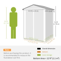 Outsunny Abri de Jardin 1,1 m² en Acier Galvanisé, Abri de Jardin avec Portes Doubles Larges Verrouillables, Toit Incliné, Gants, Abri à Outils, 133x87x178 cm, Gris argenté(m-3)
