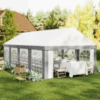 Outsunny Tenda para Festa 4x8 m Tenda de Jardim com Paredes Removíveis Portas e Janelas Anti-UV para Casamento e Eventos Cinzento(m-8)