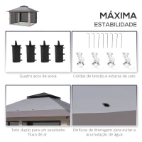 Outsunny Tenda Dobrável Pop-up com Altura Ajustável Proteção UV50+ Telhado Duplo e Redes Mosquiteiras 4x4x2,8 m Cinzento Claro(m-7)