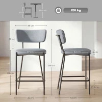 HOMCOM Lot de 2 tabourets de bar, chaises de bar, assise rembourrée, dossier courbé et repose-pieds, 49 x 53 x 93 cm, gris(m-3)