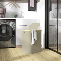 HOMCOM Coș pentru rufe dublu pliabil 80 l coș pentru rufe murdare cu capac, mânere canelate, bej(m-2)
