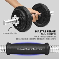 SPORTNOW Set Pesi e Bilanciere da 20kg con Impugnature Antiscivolo, 8 Dischi Pesi, Barra Bilanciere e 2 Barre Manubri in Acciaio(m-5)