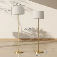HOMCOM Lampadaire sur pied salon, lampe sur pied dimmable avec télécommande, abat-jour en lin, hauteur réglable 133-168cm, doré(m-3)