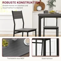 HOMCOM 3-teilige Essgruppe, Esstisch-Set, 1 Tisch, 2 Stühle, MDF+Metall, Grau(m-5)