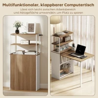 HOMCOM Schreibtisch Klappbar Küchentisch mit 4 Regal Computertisch Arbeitstisch Laptoptisch 105 x 60 x 127 cm Naturholz(m-4)