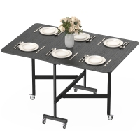 HOMCOM Table à manger pliante Table de cuisine pour 4-6 personnes avec 6 roulettes Table pliante mobile pour petits espaces 120x80x73 cm Noir