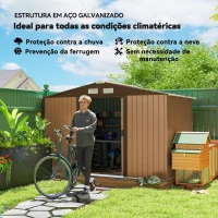 Outsunny Abrigo de Jardim Exterior 4,83m² 277x195x192cm Abrigo e Jardim Metálico para Armazenamento de Ferramentas com Base Incluída e 4 Janelas Marrom(m-4)
