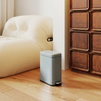 HOMCOM 5L Rectangular Compact Bin Steel Body Removable Bucket Quiet-Close Lid w/ Pedal Lid Rubbish Trash Can Home Office Bedroom Bathroom Living Room Garbage Tidy Clean Grey(m-7)