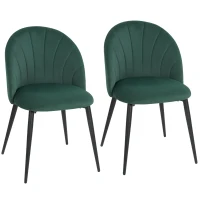 HOMCOM Set de 2 Sillas de Comedor en Terciopelo, Sillas de Cocina con Respaldo Curvo en Forma de Concha, Patas de Acero, Estilo Nórdico, Silla Acolchada para Cocina, Dormitorio, Salón, Verde oscuro(m-1)