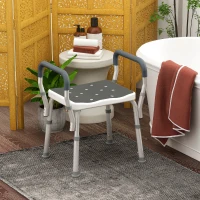 HOMCOM Sgabello per Doccia Regolabile con Braccioli e Fori di Drenaggio in Alluminio, 52x45x57-69 cm, Grigio(m-3)