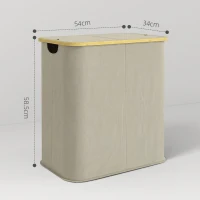 HOMCOM Cesto porta biancheria doppio pieghevole 80 L, con coperchio, maniglie scanalate, beige(m-3)