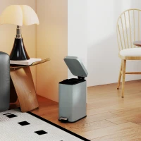 HOMCOM 5L Rectangular Compact Bin Steel Body Removable Bucket Quiet-Close Lid w/ Pedal Lid Rubbish Trash Can Home Office Bedroom Bathroom Living Room Garbage Tidy Clean Grey(m-9)