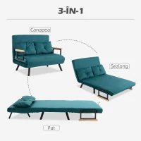 Homcom Canapea Extensibila 3-in-1 – Catifea Verde Marin, Spatar Reglabil(m-4)