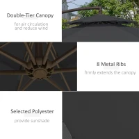 Outsunny 2.7m Garden Banana Parasol Cantilever Umbrella with Crank Handle, Double Tier Canopy and Cross Base for Outdoor, Hanging Sun Shade, Black(m-6)