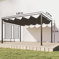 Outsunny Pergola 3,87 x 2,97 m couverture de terrasse avec toit coulissant, 2 panneaux d'intimité, UV 50+, gris foncé(m-3)