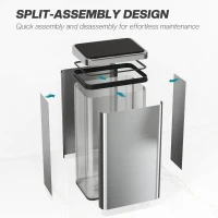 HOMCOM Lixeira Sensor 50 L Aço Inox Lixeira Automática com Tampa Soft-Close Sensor de Movimento 35,5x26x67 cm Prata(m-4)