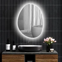 HOMCOM badkamerspiegel met LED‑verlichting en instelbare kleur en temperatuur, van gehard glas, 80x5x60 cm, Silber(m-11)