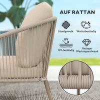 Outsunny 2-Sitzer Rattansofa  mit Kissen Loungesofa Sitzgruppe, Wetterfest Couch Beige(m-5)