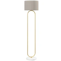 HOMCOM Lampada da Terra Moderna con Paralume in Tessuto, Doppio Tubo Metallico e Interruttore a Pedale, Oro(m-1)