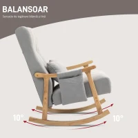 HOMCOM Fotoliu cu balansoar cu pernă lombară, șezut larg, ramă din lemn, până la 120 kg, Gri(m-3)