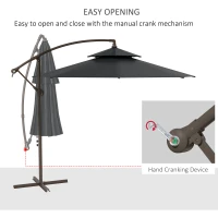 Outsunny 2.7m Garden Banana Parasol Cantilever Umbrella with Crank Handle, Double Tier Canopy and Cross Base for Outdoor, Hanging Sun Shade, Black(m-4)
