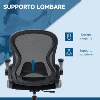 Vinsetto Sedia da Ufficio con Supporto Lombare, Altezza Regolabile e Braccioli Ribaltabili, 59x65x102-122 cm, Nero(m-6)