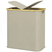 HOMCOM Coș pentru rufe dublu pliabil 80 l coș pentru rufe murdare cu capac, mânere canelate, bej(m-7)