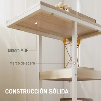 HOMCOM Mesa Auxiliar en Forma de C con Ruedas Estantes Abiertos y Marco de Acero para Salón Dormitorio 51x33x66cm Natural y Blanco(m-7)