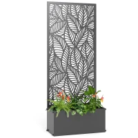 Outsunny Pflanzkasten mit Rankgitter, Metall-Blumenkasten mit Sichtschutz, ausgeschnittenes Blättermotiv, 45x21,5x110cm, schwarz(m-8)