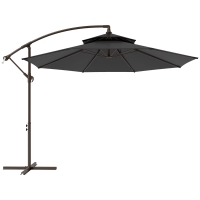 Outsunny 2.7m Garden Banana Parasol Cantilever Umbrella with Crank Handle, Double Tier Canopy and Cross Base for Outdoor, Hanging Sun Shade, Black